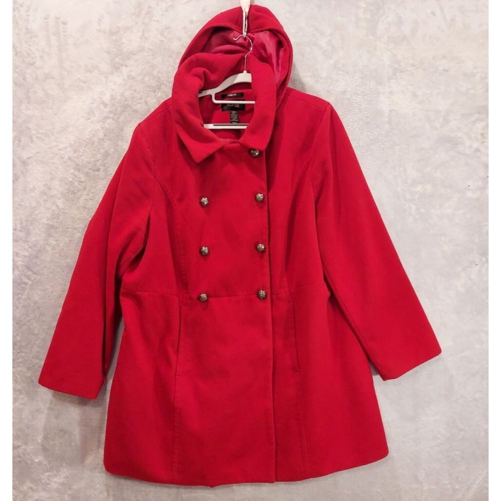 STYLE & CO Womans 22W Double Breasted Jacket Coat Lined Red Removable Hood